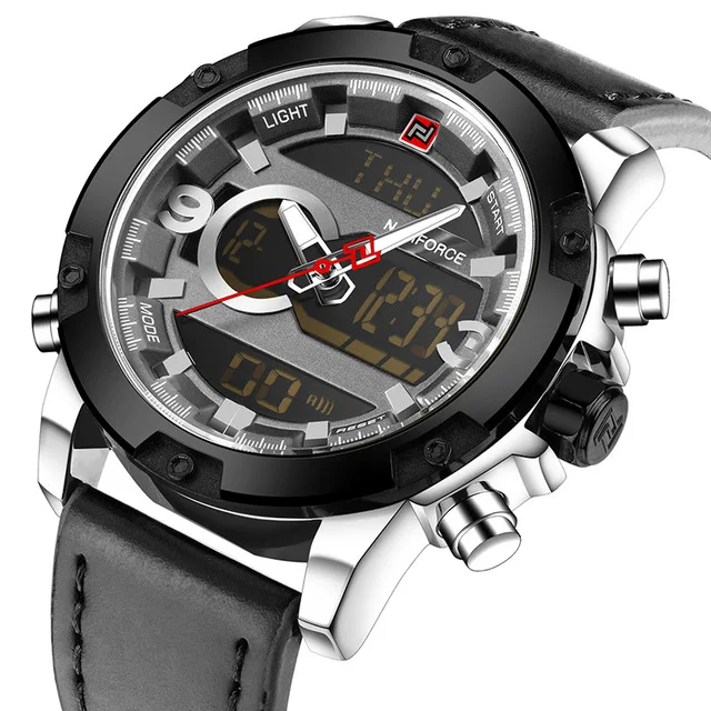 black sliver NAVIFORCE Топ люксовый бренд мужские Кварцевые водонепроницаемые часы мужские модные спортивные часы мужские кожаные военные часы Relogio Masculino - Цвет: black sliver