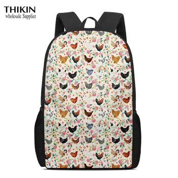 

THIKIN Flowers Chicken Print Children's Backpack School Bags Kids School Backpack for Girls Satchel for Teenage Mochila Infantil