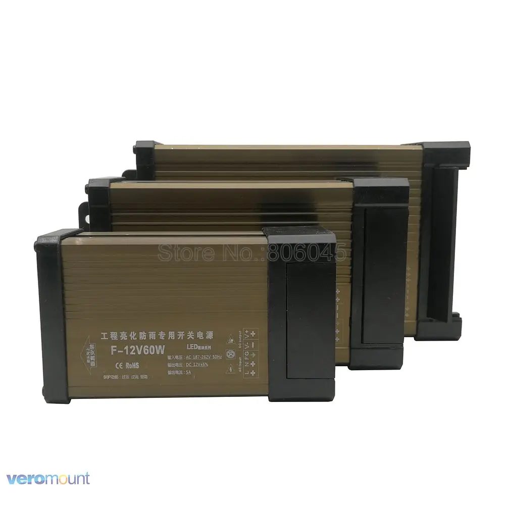 12V светодиодный трансформатор Светодиодный драйвер постоянного тока в переменный ток 12 В на открытом воздухе непромокаемые IP54 Питание 12V 5A 8.5A 12.5A 16.5A 20A 25A 33A 42A