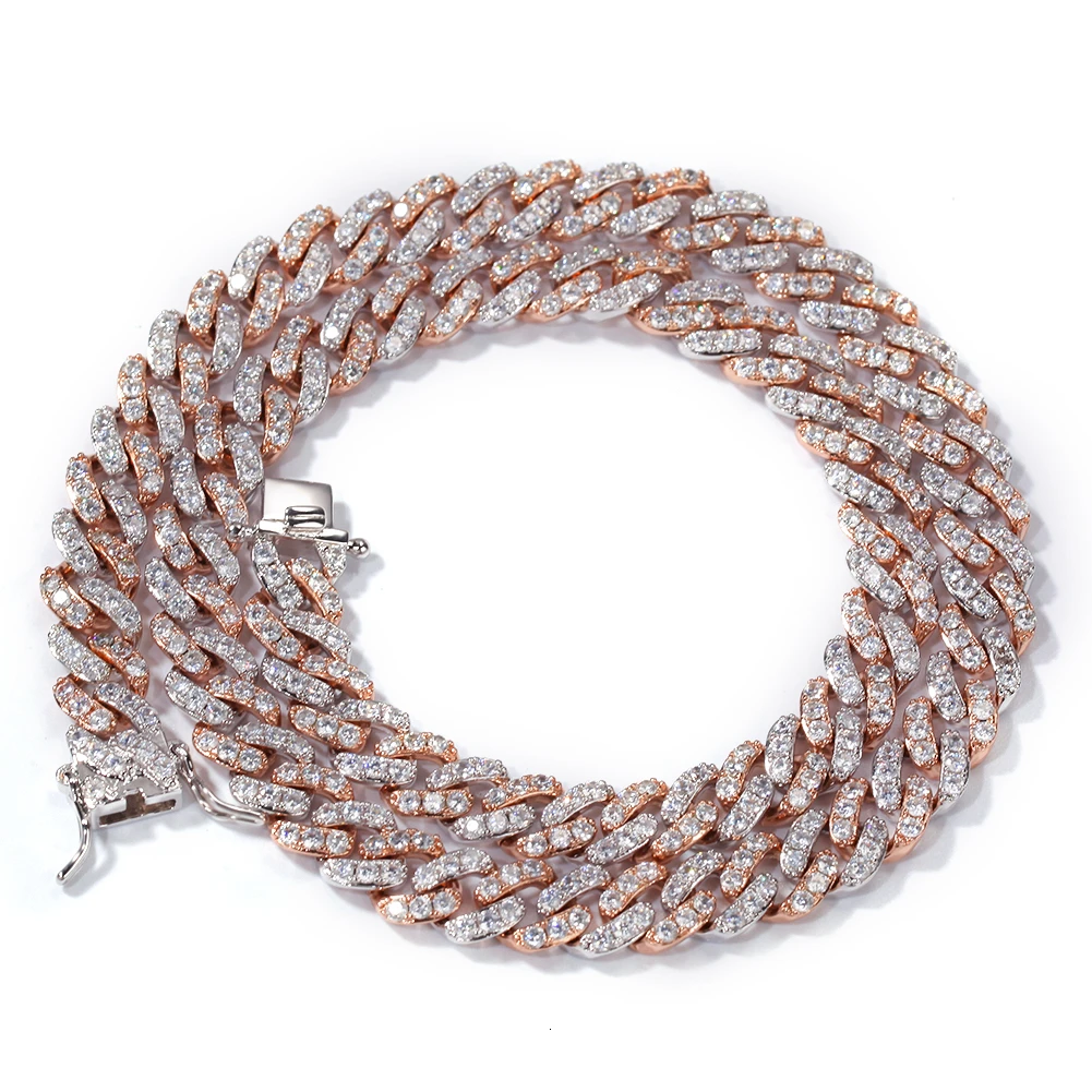 rose gold and white BLINGKING 9 мм Micro Pave Iced CZ кубинские звенья ожерелья цепочки принимаем на заказ цвет Роскошные Bling ювелирные изделия мода хип-хоп для мужчин - Окраска металла: rose gold and white