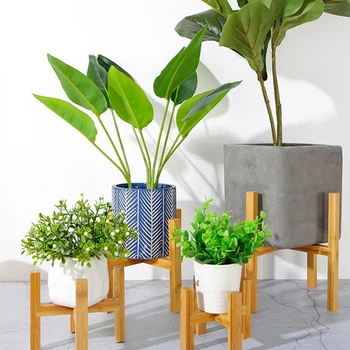 

Bamboo Wood Flower Pot Holder Free Standing Shelf Modern Bonsai Holder Flower Stand Smooth Surface Decoration Single Bay