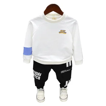 

2PCS WLG kids clothing set boys spring autumn white blue cartoon hoodie and black pant set baby casual clothes