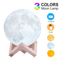 Rambery moon лампа 3d принт ночник перезаряжаемый 3 цветной кран лампа управления огни 16 цветов Изменение дистанционного светодиоды лунного
