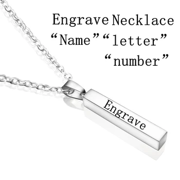 

Charm Simple Custom Stainless Steel Bar Necklace For Men and Women Black Personalize Name Date Engrave Letter Square ID Necklace