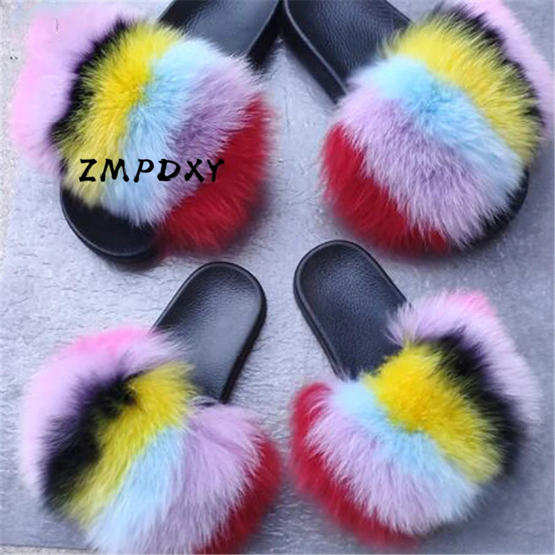 fox fur flip flops
