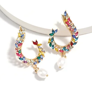 

Fashion Colorful Crystals Series Hook Alloy Diamond Set Man-made Diamond Imitation Pearl Earrings Full of Crystals Earrings Wome
