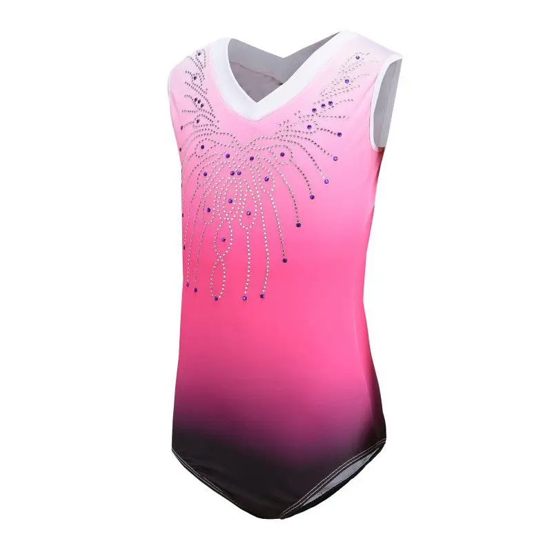 Kids Pattern Gradient Children Dance Dresses Plus Size Gymnastics Bodysuit Jumpsuit Leotard Ballet Dance Wear for 6-14Y