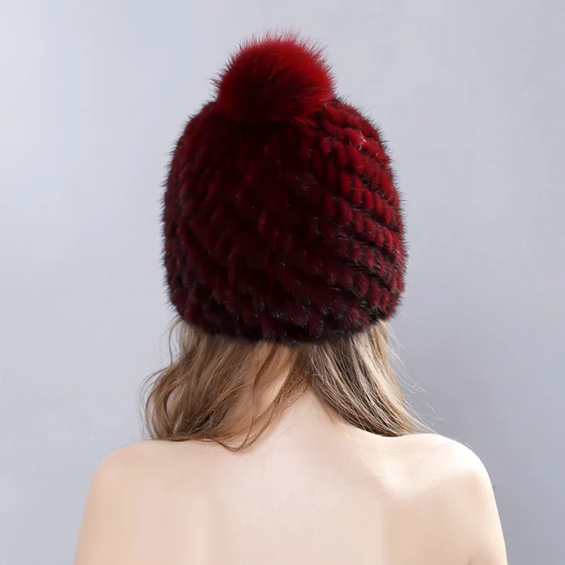Women Knitting Wool Hat With Detachable Hair Ball New Winter Autumn Hot Thick Warm Casual Soft Luxury Mink Fur Cap Beanie