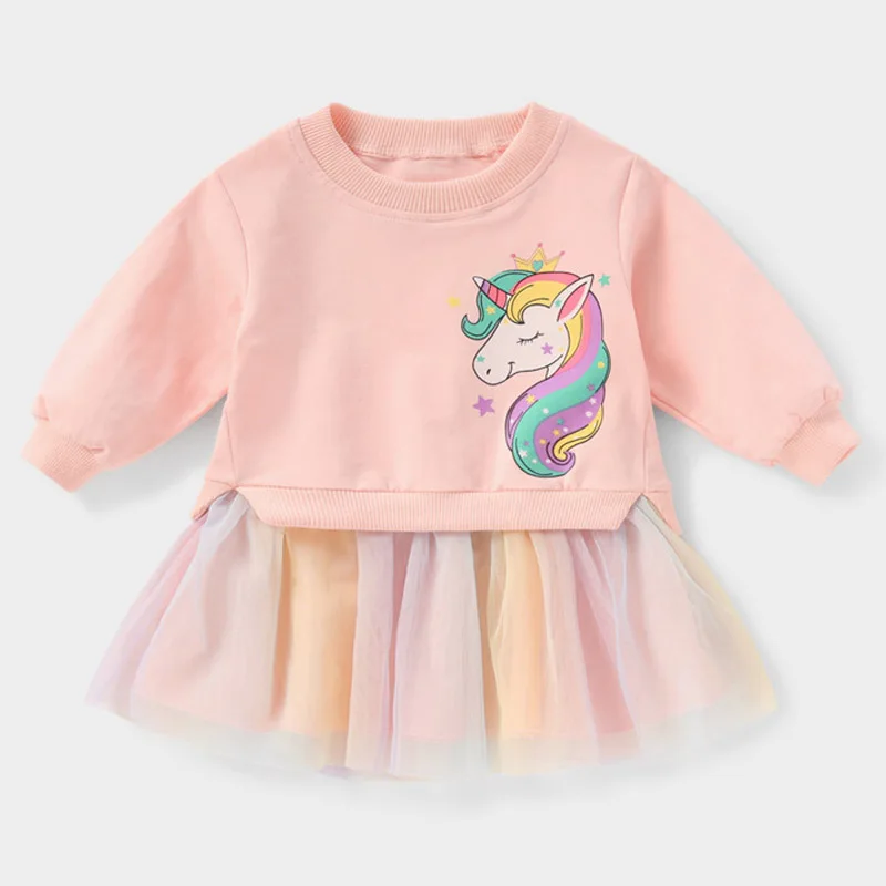 

Baby Girls Cartoon Cute Clothes 2020 New Children Mesh Patchwork Dress Kids Girls Unicorn Pattern Princess DressChristmas