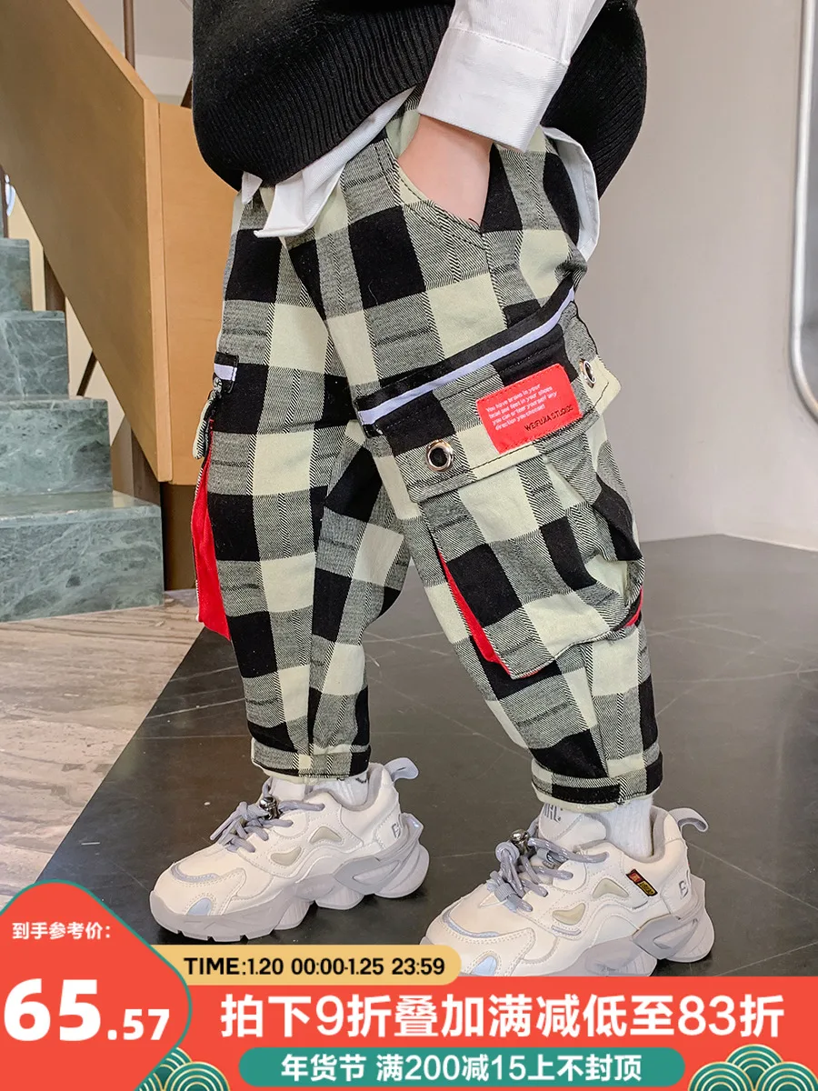 BB Boys Plaid Pants 2021 New Spring and Autumn Handsome Children Children's Clothes Korean Casual | Детская одежда и обувь