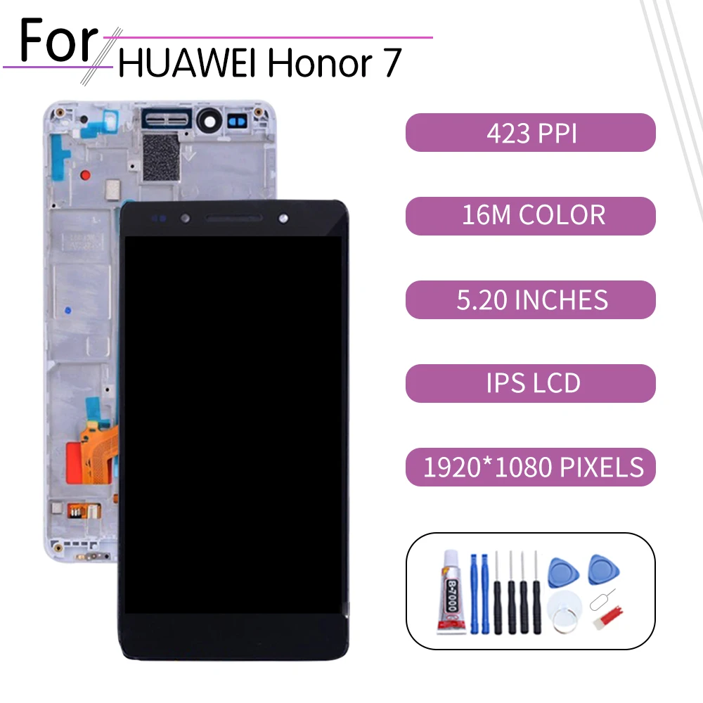 Оригинальный Для Huawei Honor7 ЖК-дисплей с сенсорным экраном дигитайзер в сборе