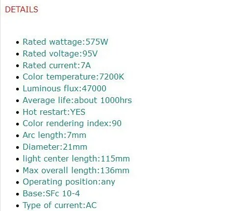 Description Picture 5 of item2022 NEW 575/2 Stage Scan Lamp Bulb 575W Moving Head Light Lamps 575W Professional Scanner Lights Metal Halogen Lamp