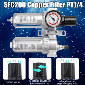 

SFC200 1/4 Inch Air Compressor Oil Lubricator Moisture Regulator Air Source Water Filter With Connecting Pneumatic Parts Tool