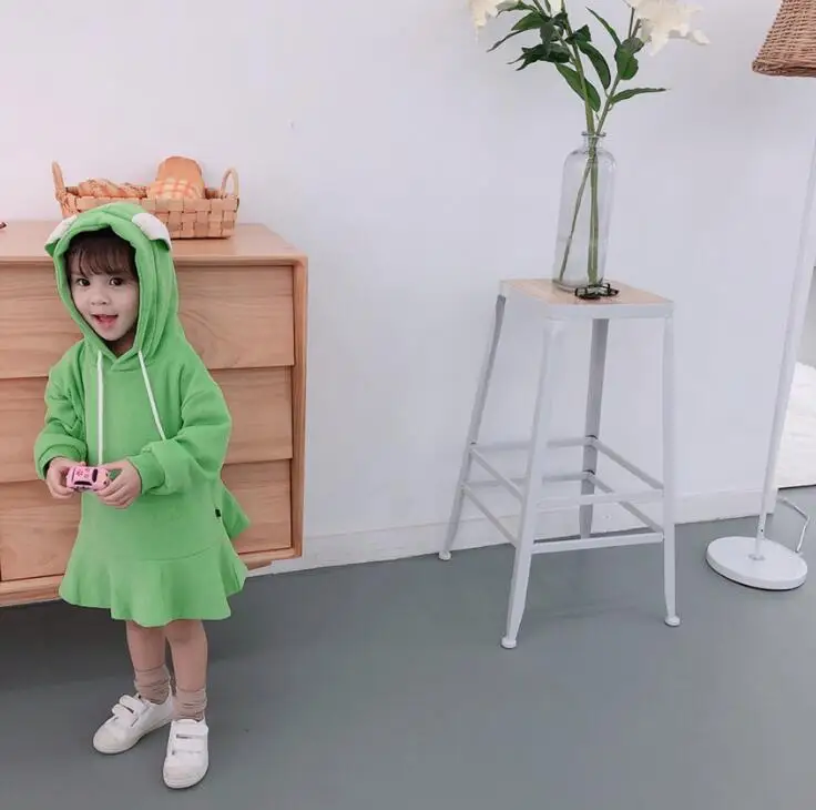 Hot Sale Girls Ruffles Dress Thicken Winter Girls Hooded Dresses 1-6 years PP405