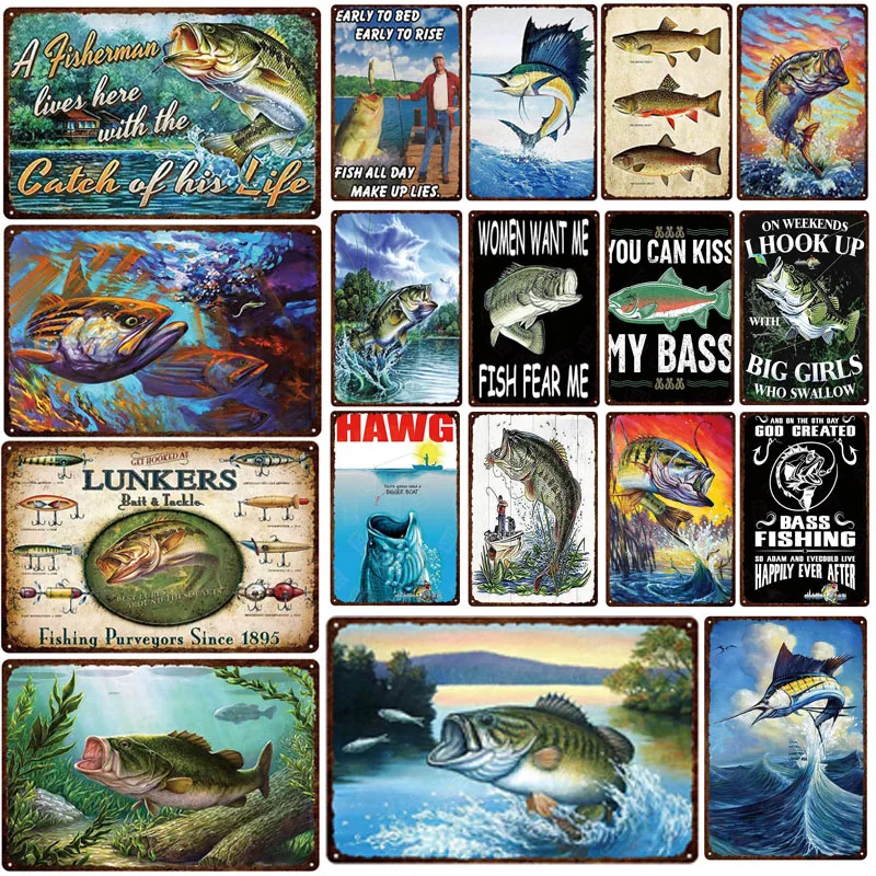 

Gone To Fishing Sign Man Cave Metal Tin Sign Vintage Art Painting Pin Up Wall Decor Bar Pub Garden Farm Decoration Plate Plaques