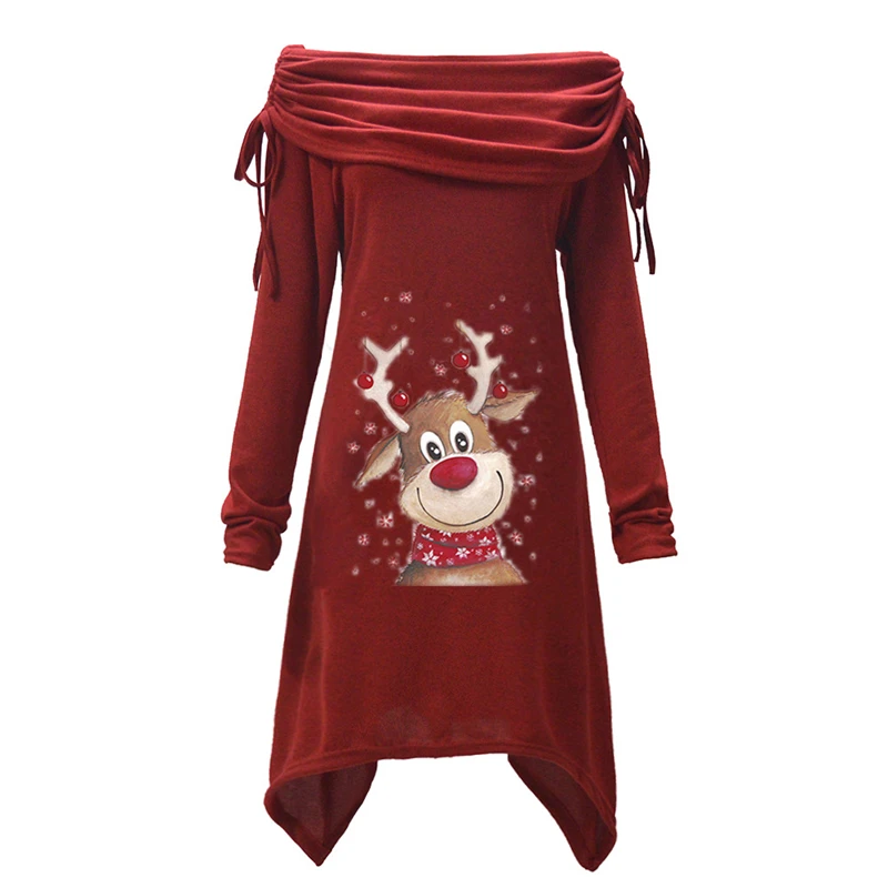 LODDD Christmas Women Elk Snowflake Print Tops 2019 Fashion Hooded Sweatshirt Long Sleeve Pullover Blouse