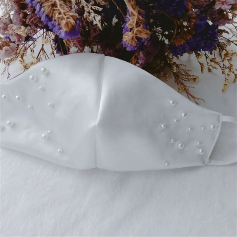 Premium Quality Satin Pearl Mask Wedding Mask Bride or Groom Fabric Face Masks Just Married Bridal Satin Wedding Gift