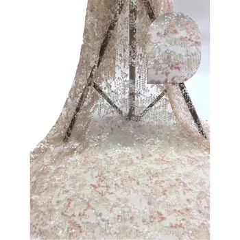 

Fashion apparel cloth French lace cloth nice embroidery net lace fabric with sequins HNZ359 (5yards/lot)