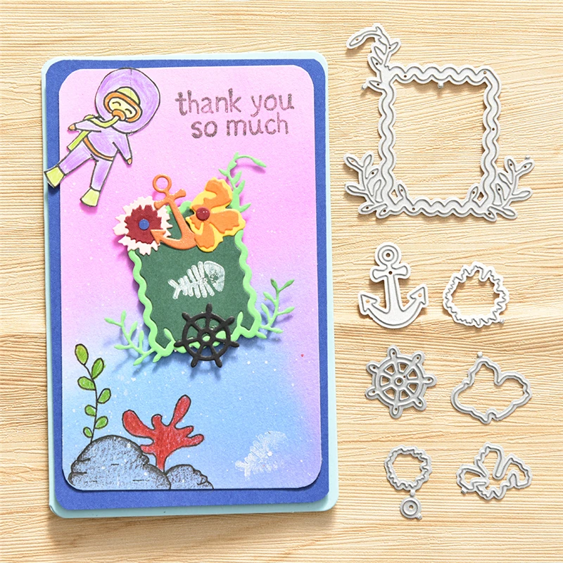 

Eastshape Flower Rectangle with Anchor Metal Cutting Dies Frame Stencils Die Cut for DIY Scrapbooking Album Paper Card Embossing