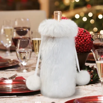 

Luxury Faux Fur Wine Bottle Cover Christmas Bottle Bags Gift New Year Decorations Home Christmas Decor Xmas Ornaments