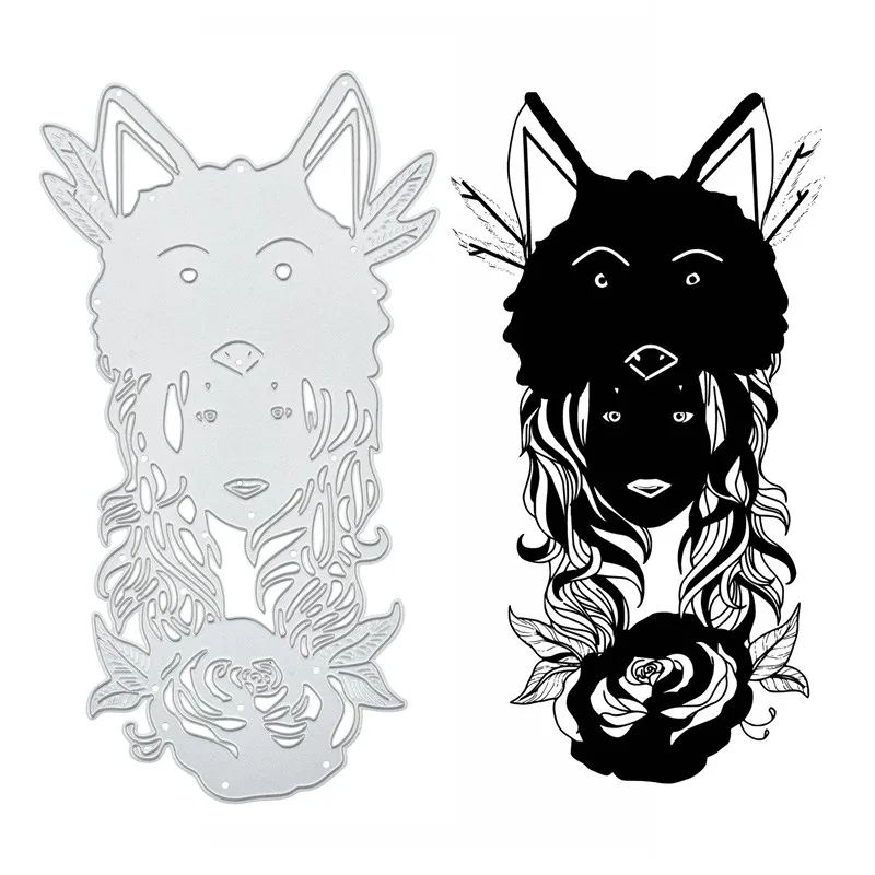 Gjcrafts Girl With Wolf Head Metal Cutting Dies Scrapbooking