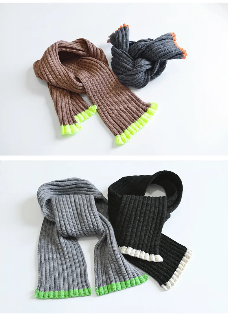 New Fashion Kids Scarves Winter Warm Baby Boys Girls Scarf Patchwork Soft Woolen Yarn Knitted Scarf Children Stretch Neck Ring