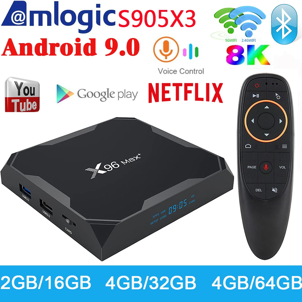 ТВ-приставка X96 Max для Smart TV Android 9 Amlogic S905x3 8K умный медиапроигрыватель 4 Гб ОЗУ 64 ПЗУ