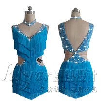 Сексуальное женское платье для латинских танцев, блестящие стразы, бахрома, юбка для сальсы, женские бальные платья для соревнований, Женский танцевальный сценический костюм