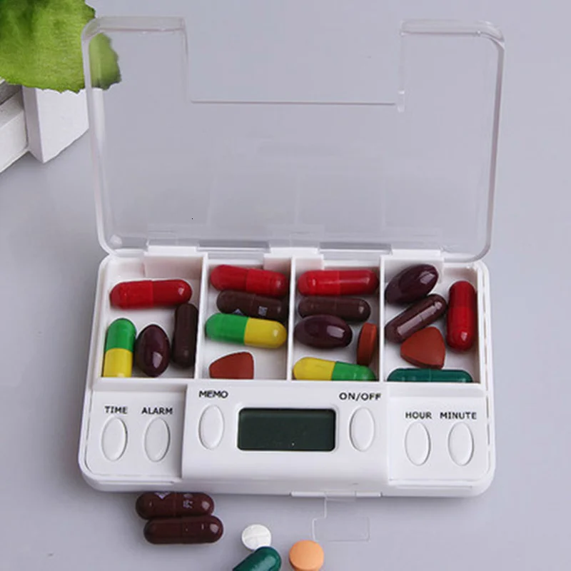4 сетки умный пластиковый ящик для хранения таймер-напоминатель приема таблеток напоминание коробочки для лекарств Будильник с таймером таблетки стол контейнер для хранения лекарств контейнер