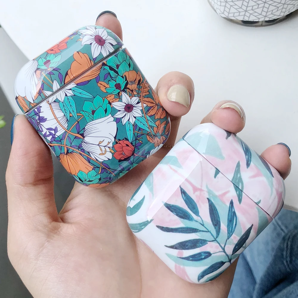 Чехол aziyo для airpods чехол s беспроводные наушники с узором в виде синих листьев