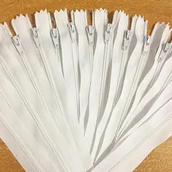 Set of 10 Multi - Length Nylon Zippers in 20 Vibrant Colors for Tailoring and Sewing Crafts (White)