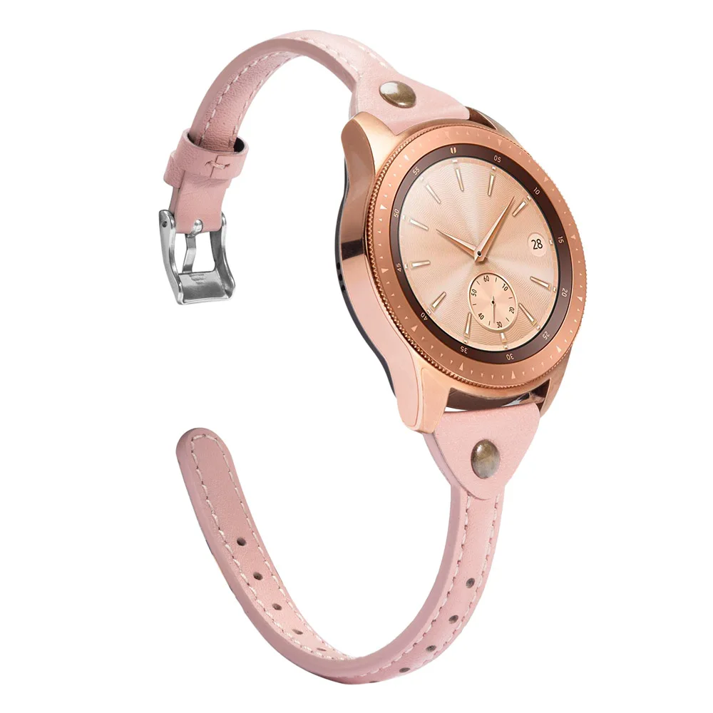 Тонкий ремешок для часов из натуральной кожи для samsung Galaxy Watch 42 мм 46 мм женский ремешок Серебристый Стальной ремешок с пряжкой для активных 2 40 мм 44 мм - Цвет ремешка: Pink