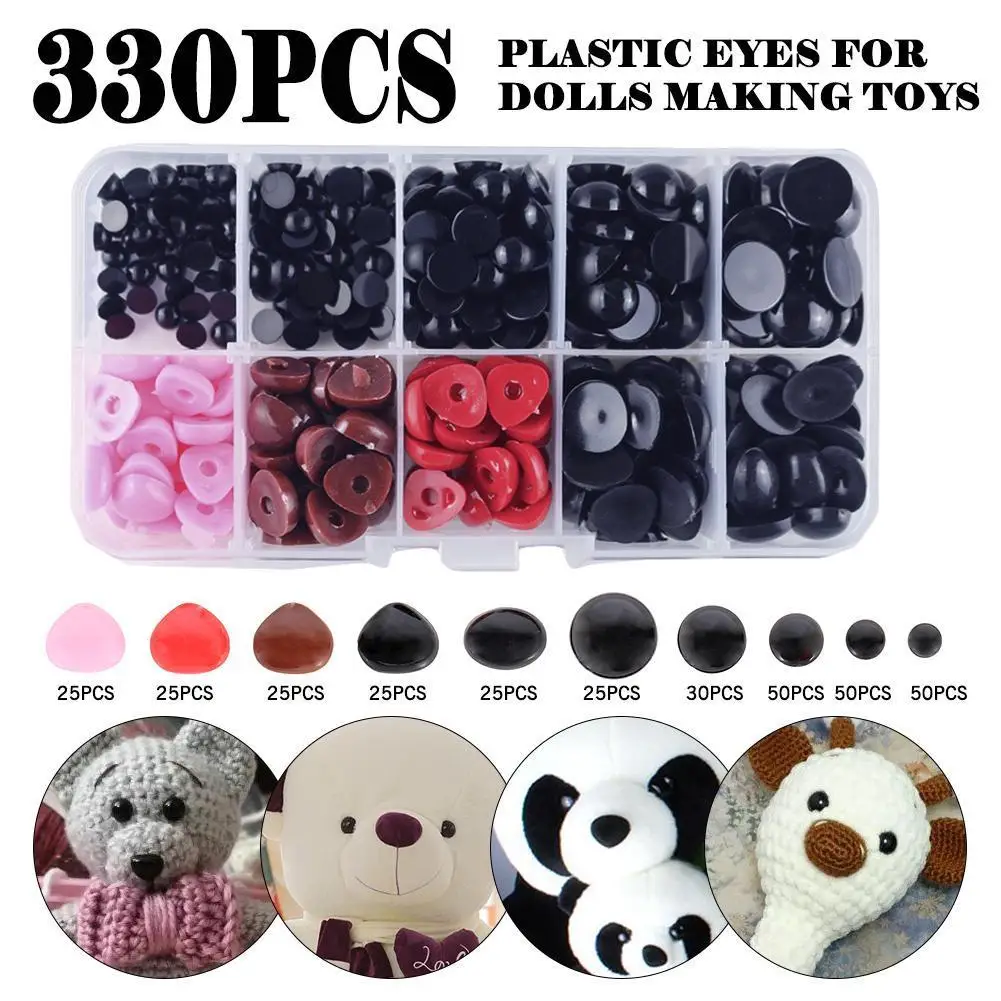 Ojos planos redondos y nariz triangular de plástico, juguetes para muñecas, Ojos de ganchillo, oso, 205, I8P4, 125