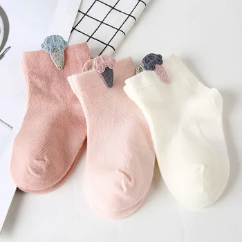 

Toddler Girls Kids Socks Cotton Baby Leg Warm 3D Cartoon Button Socks Candy Color short Socks