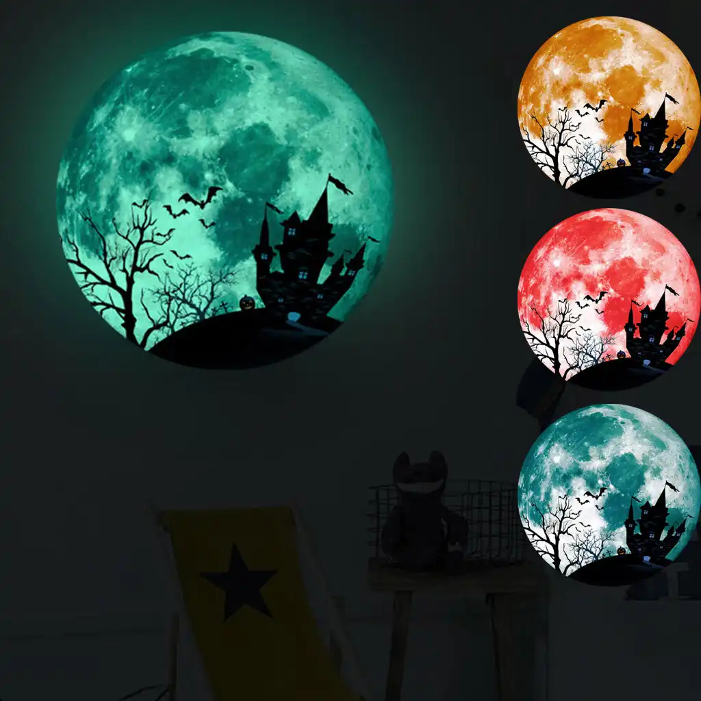 Wall Stickers Halloween Decoration Creative Luminous Moon Wall Sticker Halloween Decoration Sticker Castle Bat L906 Aliexpress