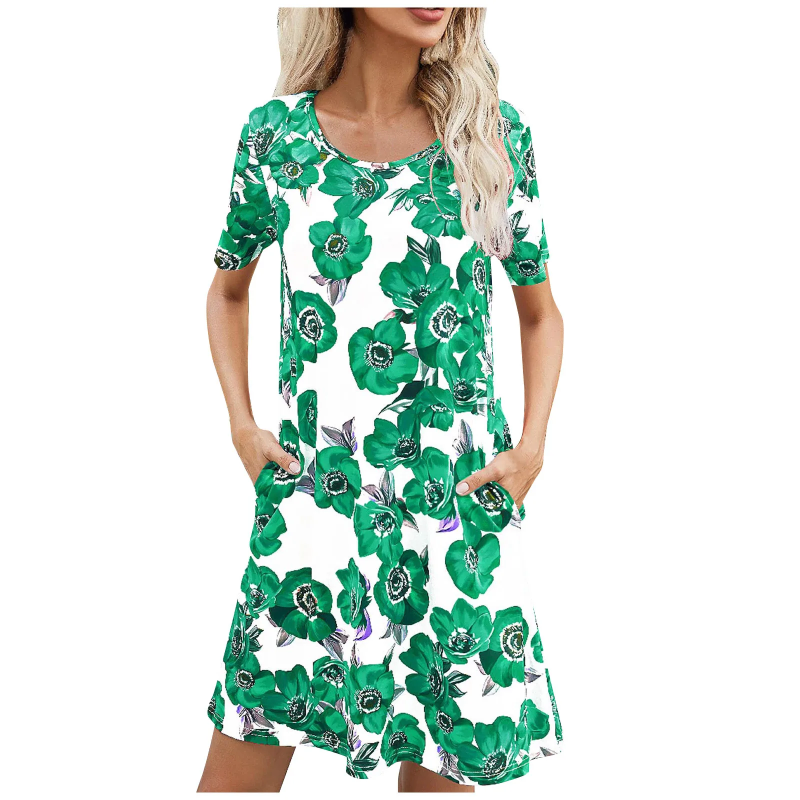 Summer Ladies High Quality Dresses Women Casual O-Neck Short Sleeve Prints Loose Strapless Dress Sundress vestidos de mujer 1