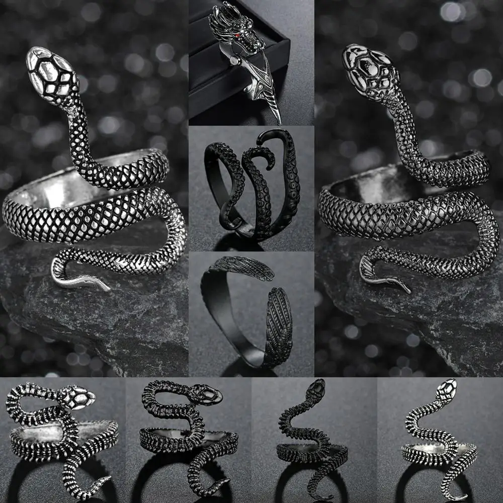 Gothic Retro Exaggerated Spirit Snake Rings for women Punk Wind Snake-Shaped Nightclub