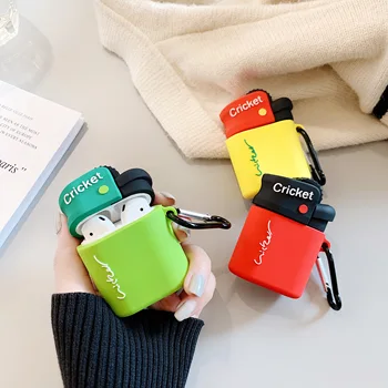 

3D Cute Lighter Cricket Shape Silicone Earphone Case For Airpods 1 2 Wireless Bluetooth Headphone Headset Cover Key Ring