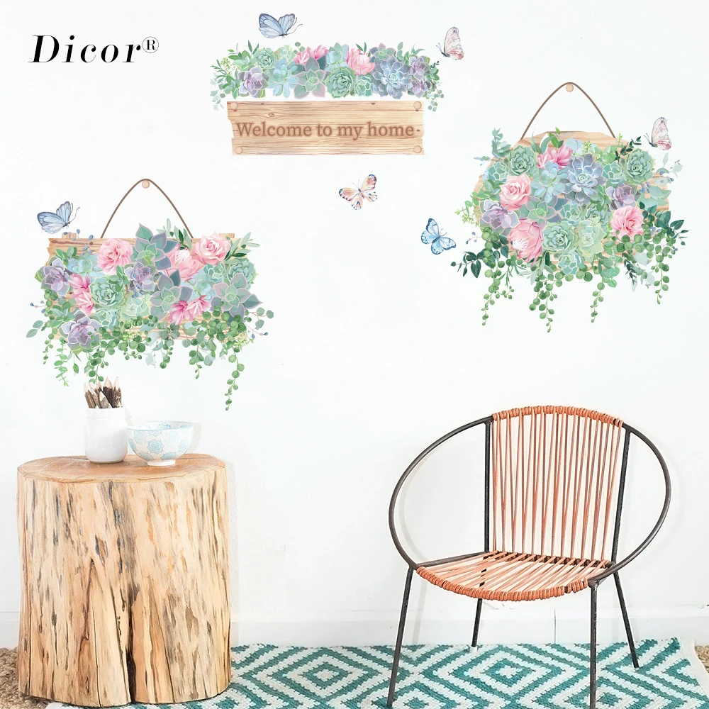 

Romantic Simulation Flower Basket Wall Sticker Flower Removable Wall Stickers for Bedroom Girls Living Room Home Decor 2019 New