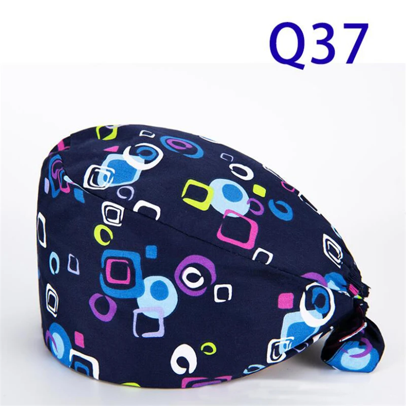

Unisex Cartoon Print Nurse Hats Adjustable Cotton Scrub Hat Beauty Salon Nursing Cap Laboratory Gorro quirÃºrgico