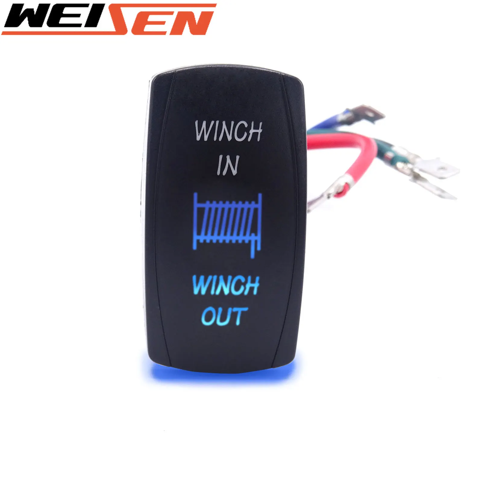

Universal For Ford Truck F-150 SUV 12V 20A ON/OFF Blue Winch In & Out Momentary LED 7-Pin Waterproof Rocker Switch