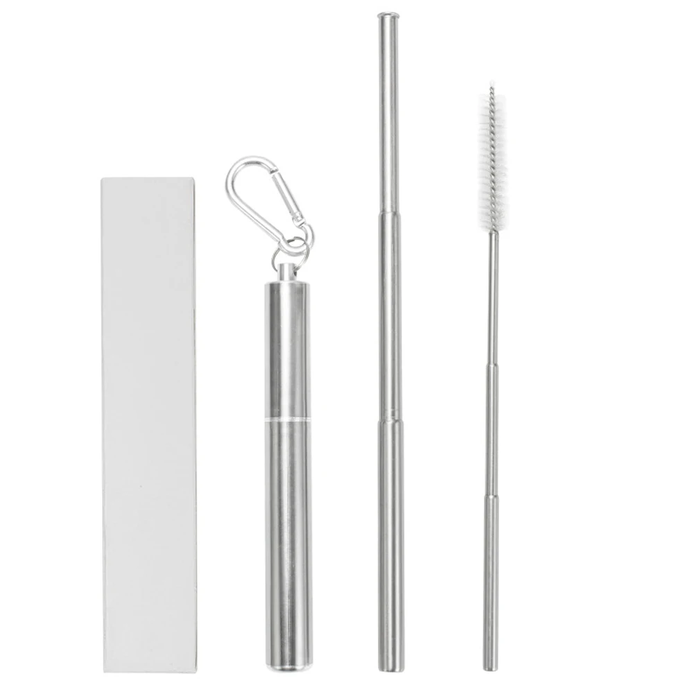 

3pcs Solid Straw Set Home Straight Stainless Steel Cocktail Reusable With Brush Kitchen Bar Party Portable Drinking Extendable