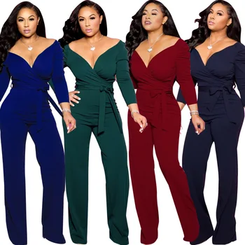 

women jumpsuit Casual Rompers bandage long sleeve jumpsuit sexy v-neck jumpsuits winter S M L XL