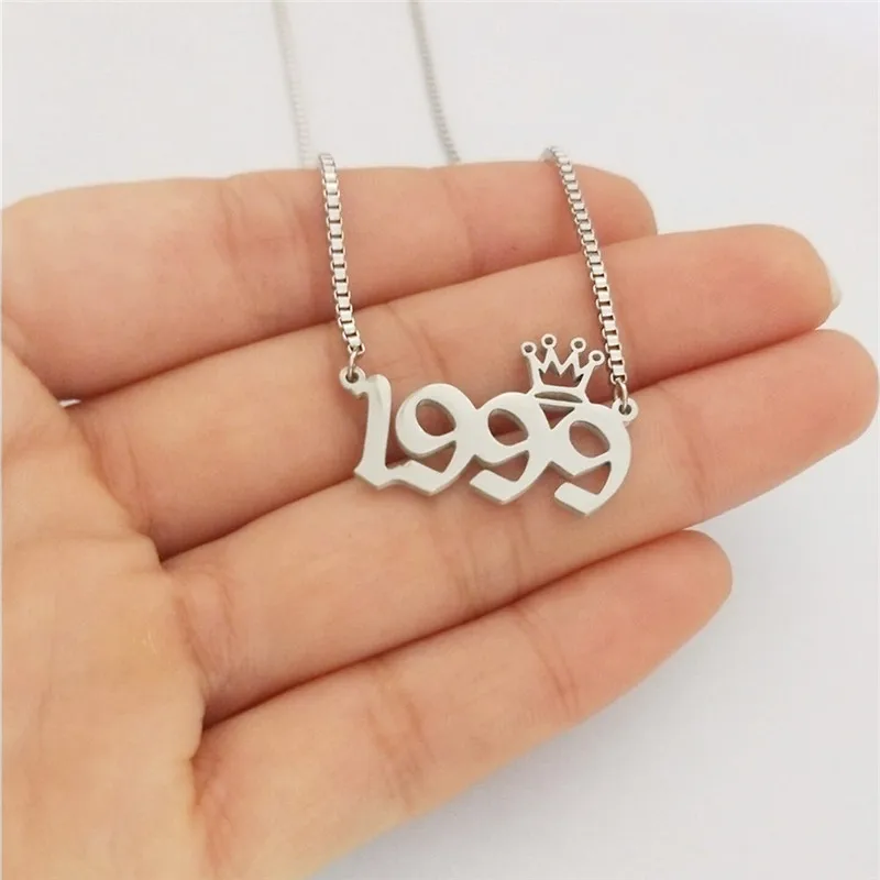 Silver 1999 10 шт объемное ожерелье для женщин и мужчин, подарок на год, Старое Английское ожерелье с цифрами, ювелирные изделия из нержавеющей стали, Золотое серебряное ожерелье-чокер - Окраска металла: Silver 1999