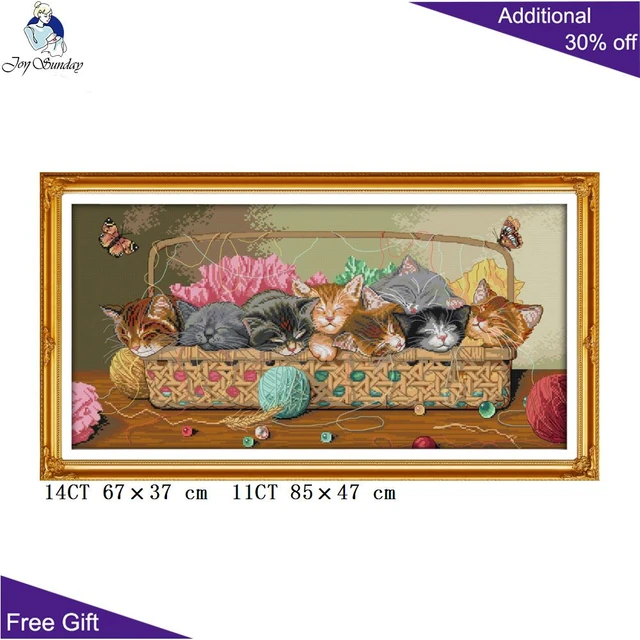 Joy Sunday-Cats Stamped Counted Home Decor, Beautiful Kitten