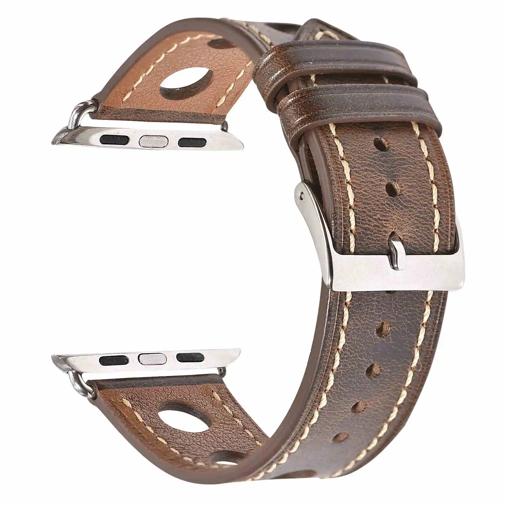 oil dark brown BEAFIRY масляный воск кожа отверстие дизайн для iwatch ремешок 44 мм коровья кожа ремешок для Apple Watch ремешок 40 мм коричневый черный - Цвет ремешка: oil dark brown