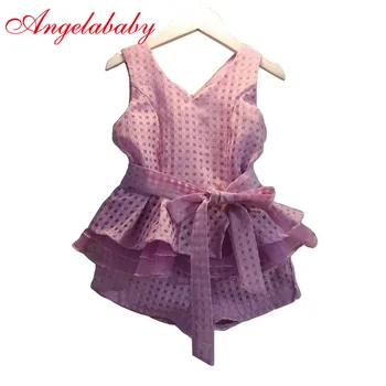 

New 2019 summer girls clothing sets 2colors chiffon plaid sleeveless shirt +shorts suits baby girls princesas kids clothes 2-7T