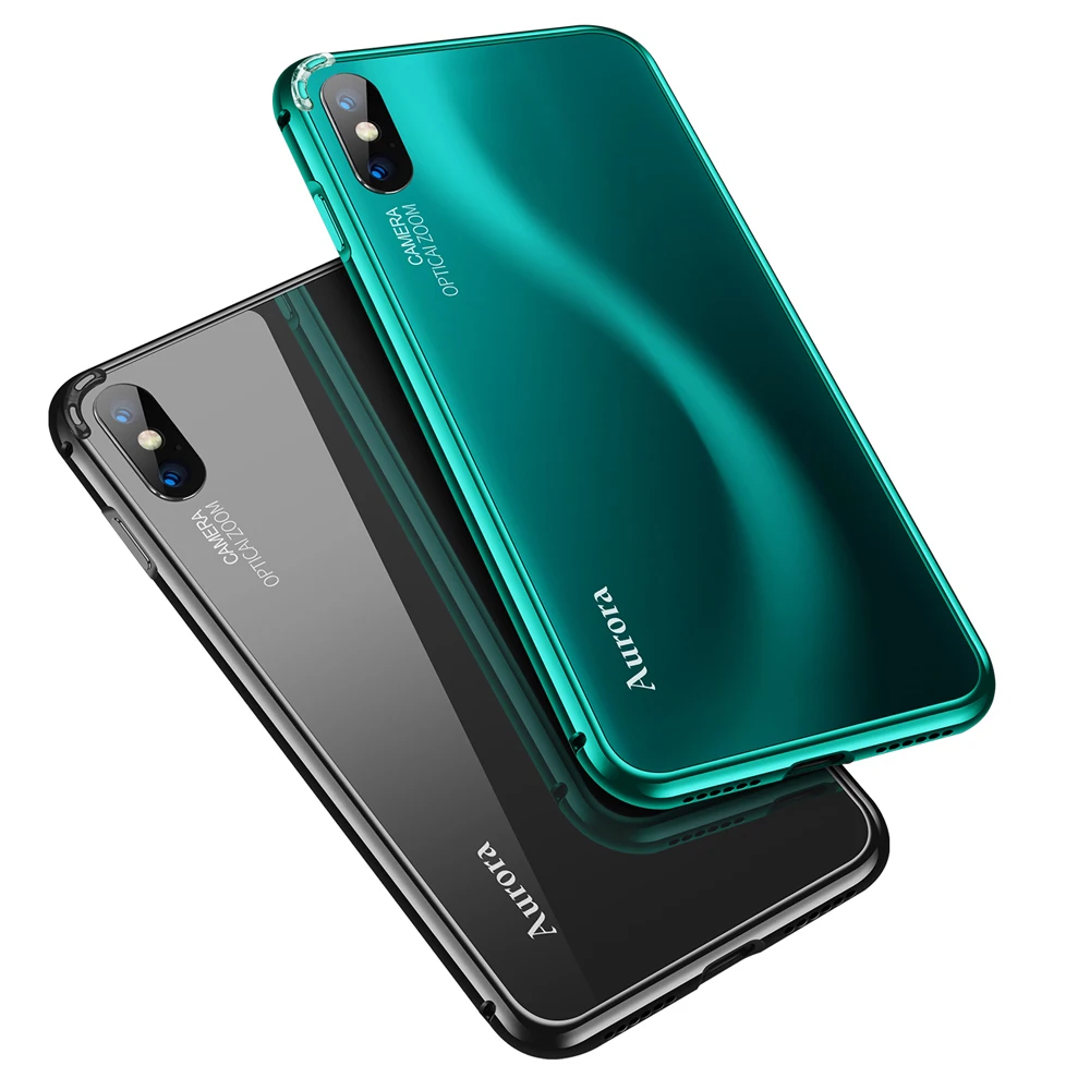 

LUPHIE for iPhone Xs Max XR X 7 8 Plus Case, Ultra Slim Protective Case with Metal Frame Tempered Glass Back for iPhone X XS XR
