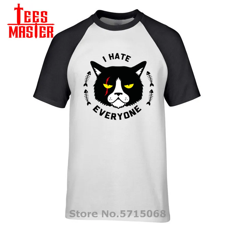 Parody I cat that hate everyone T shirt men Notorious Bad Angry Men's T-Shirts animal printed Tshirt cotton hipster Tops Tee | Мужская