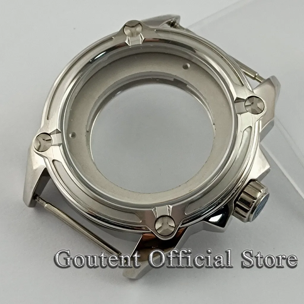 Goutent 44mm Silver Watch Case For Men Sapphire Glass Fit ETA2836